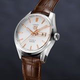 Tag Heuer Carrera Calibre 5 Automatic White Dial Brown Leather Strap Watch for Men - WAR201D.FC6291