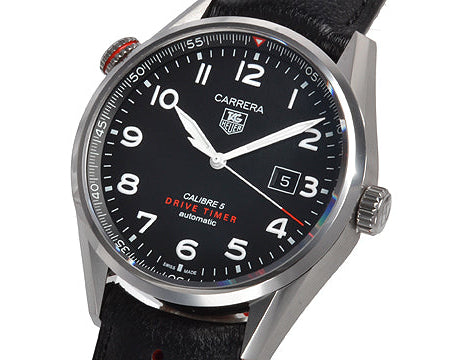 Tag Heuer Carrera Calibre 5 Drive Timer Black Dial Black Leather Strap Watch for Men - WAR2A10.FC6337