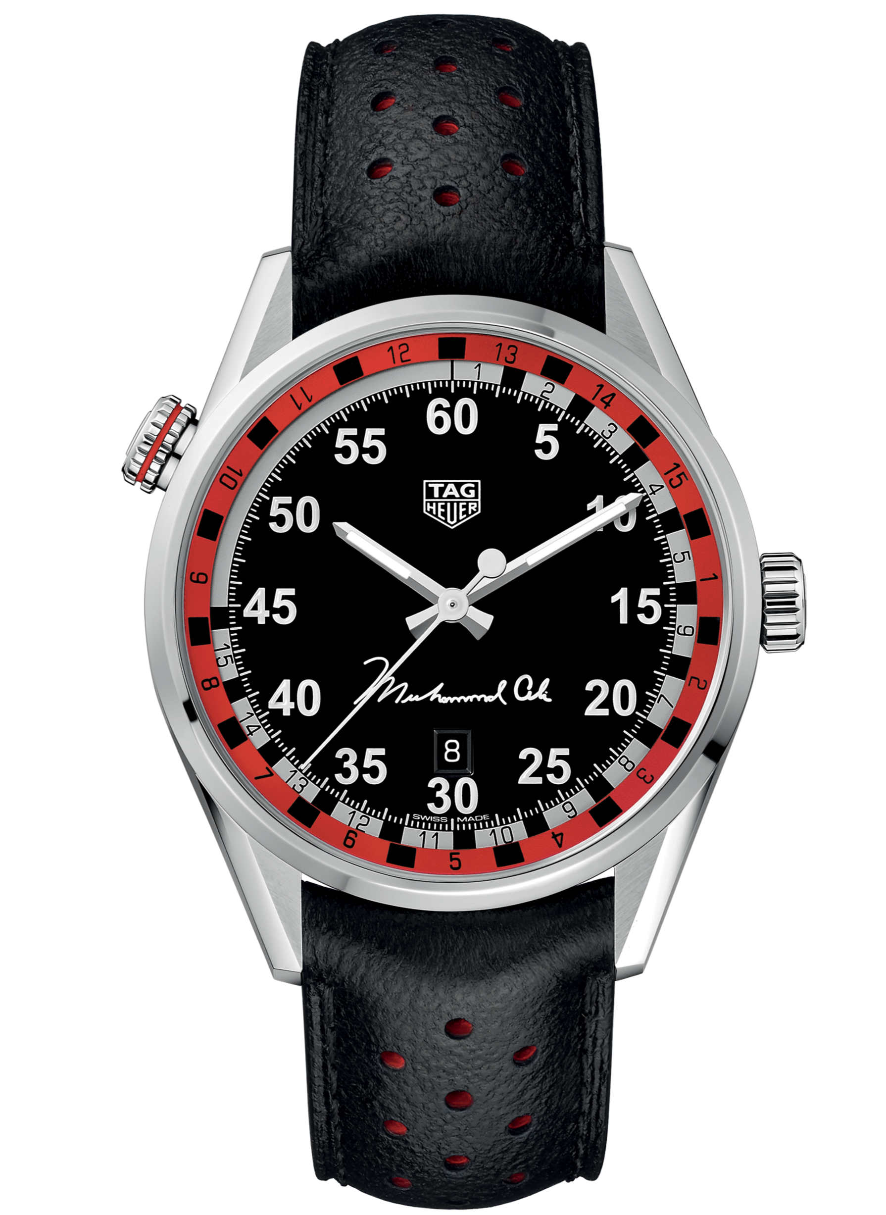 Tag Heuer Carrera Muhammad Ali Calibre 5 Black Dial Black Leather Strap Watch for Men - WAR2A11.FC6337