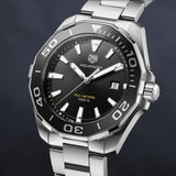 Tag Heuer Aquaracer Quartz Black Dial Silver Steel Strap Watch for Men - WAY101A.BA0746