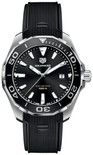 Tag Heuer Aquaracer Quartz Black Dial Black Rubber Strap Watch for Men - WAY101A.FT6141
