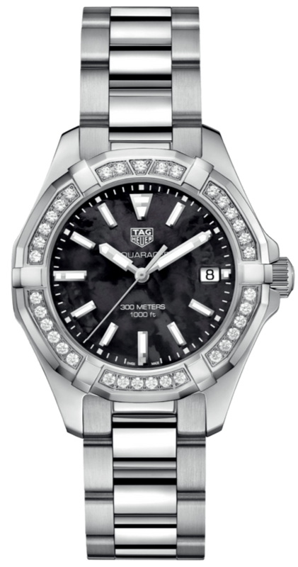 Tag Heuer Aquaracer Quartz Diamonds Black Dial Silver Steel Strap Watch for Women - WAY131P.BA0748