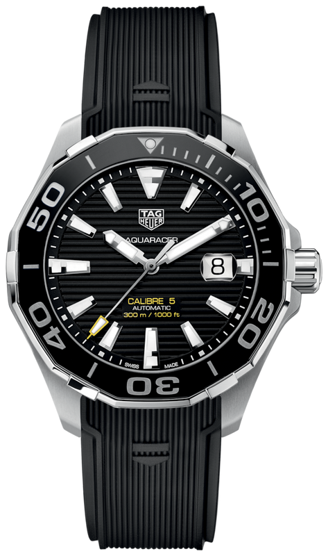 Tag Heuer Aquaracer Calibre 5 Automatic Black Dial Black Rubber Strap Watch for Men - WAY201A.FT6142