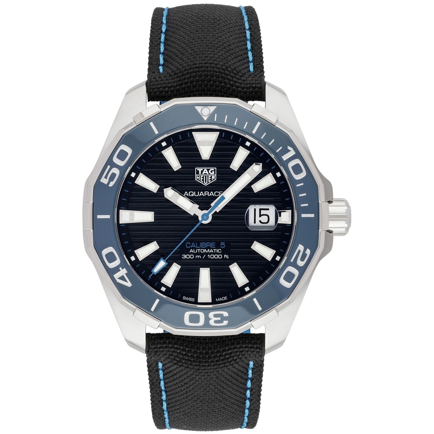 Tag Heuer Aquaracer Calibre 5 Automatic Black Dial Black Nylon Strap Watch for Men - WAY201C.FC6395