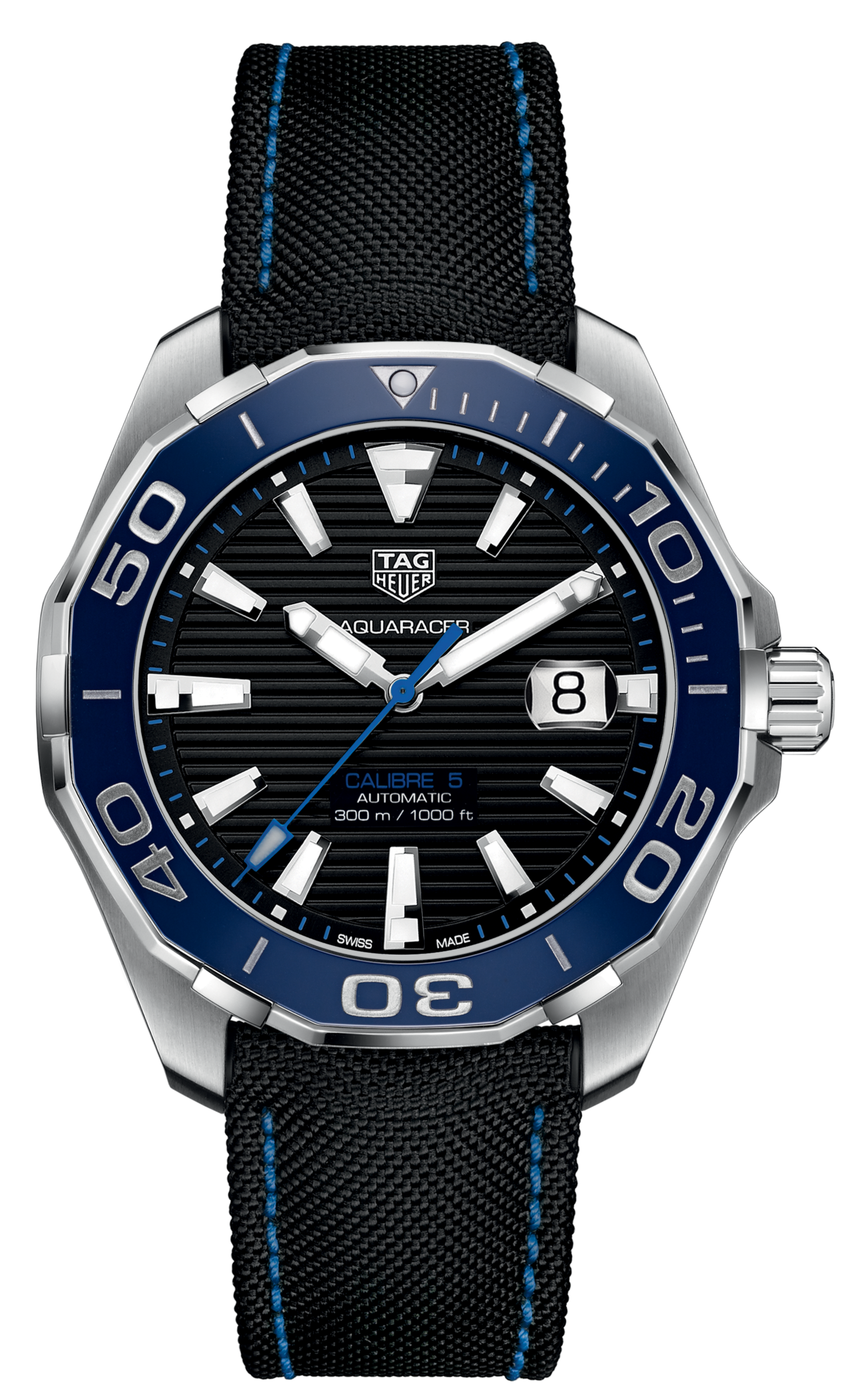 Tag Heuer Aquaracer Calibre 5 Automatic Black Dial Black Nylon Strap Watch for Men - WAY201C.FC6395