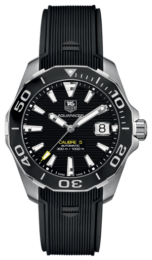 Tag Heuer Aquaracer Calibre 5 Automatic Black Dial Black Rubber Strap Watch for Men - WAY211A.FT6151