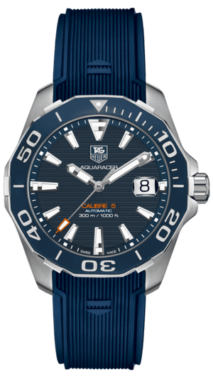 Tag Heuer Aquaracer Calibre 5 Blue Dial Blue Silicone Strap Watch for Men -  WAY211C.FT6155