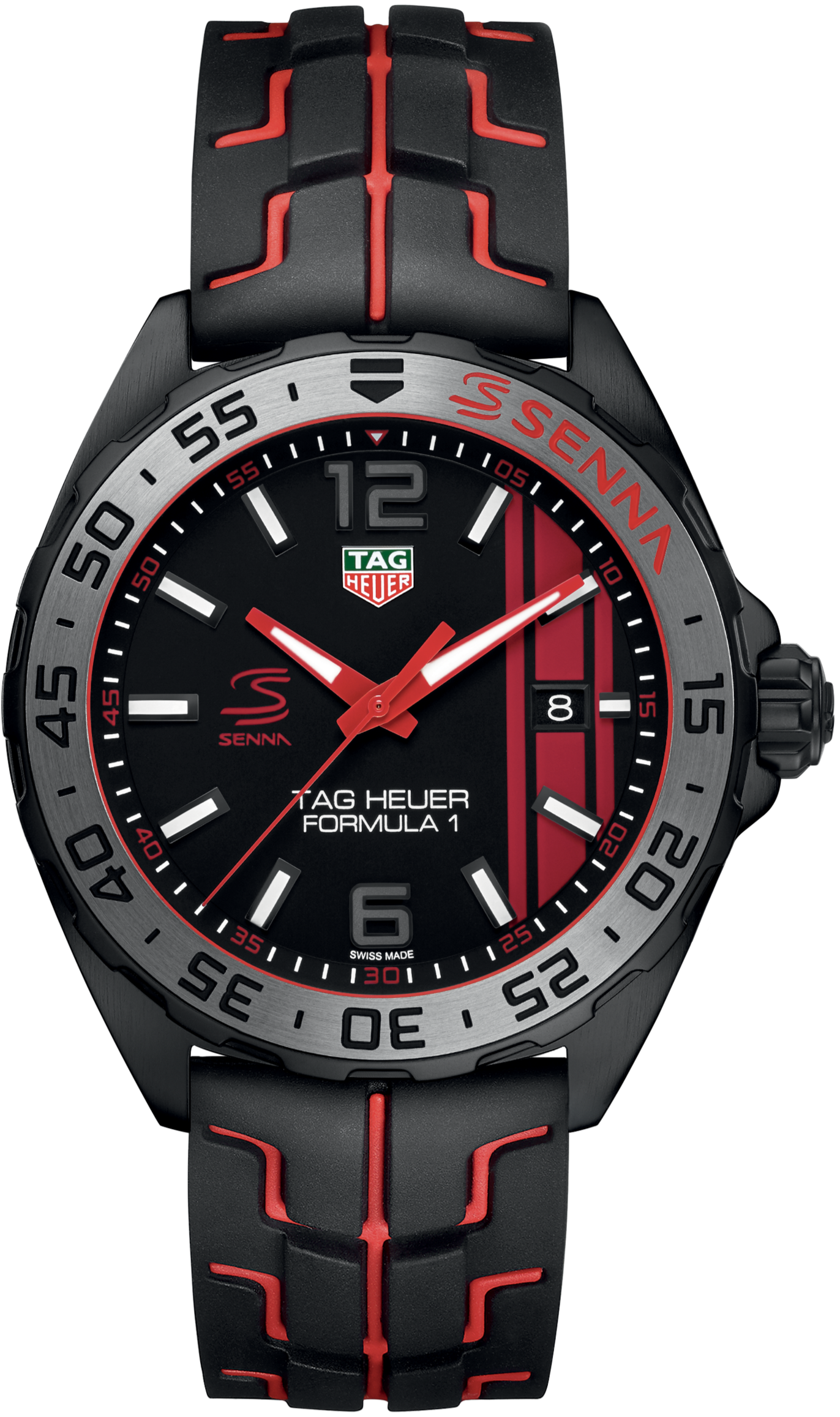 Tag Heuer Formula 1 Senna Special Edition Black Dial Two Tone Rubber Strap Watch for Men - WAZ1014.FT8027
