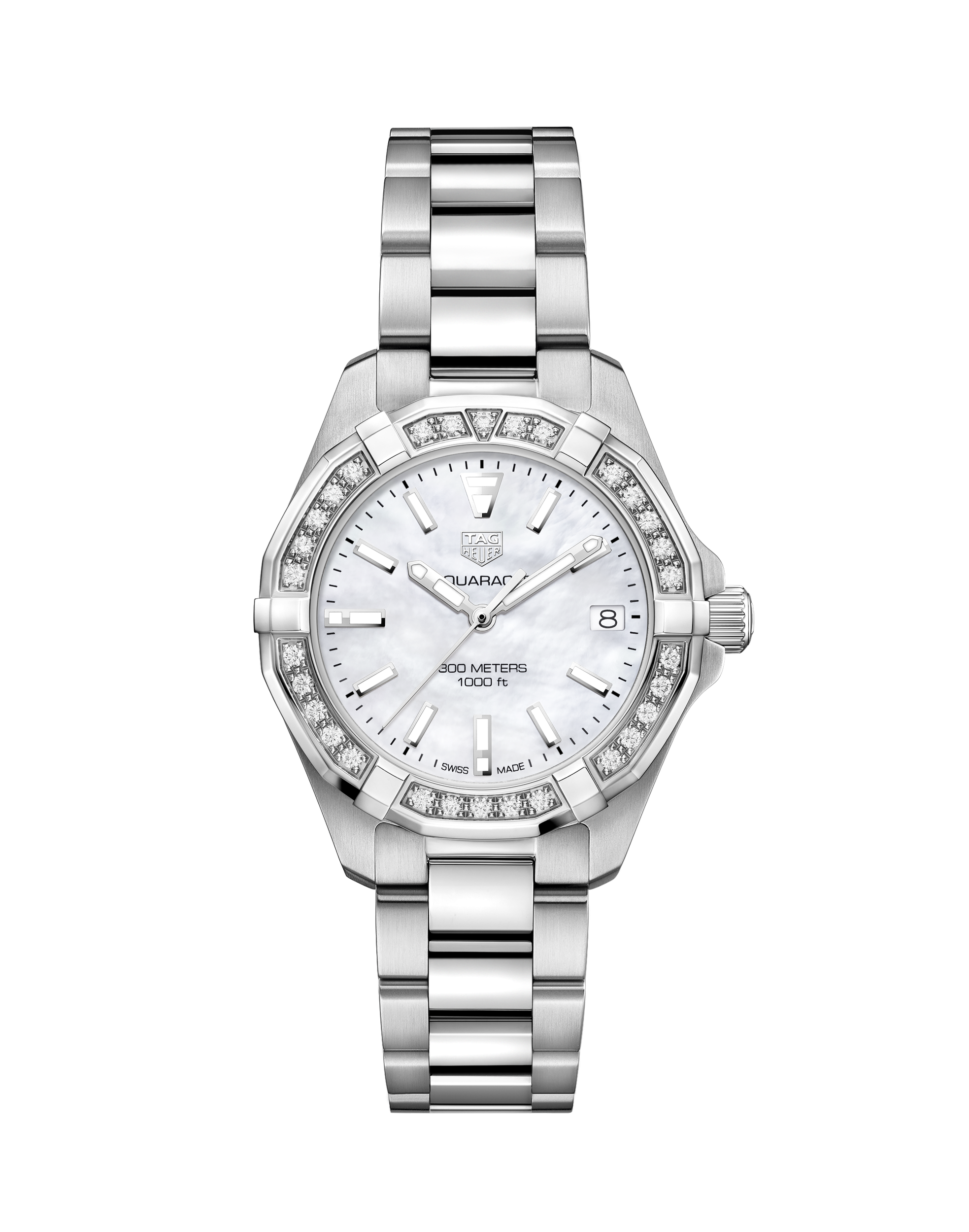 Tag Heuer Aquaracer Diamonds Mother of Pearl Dial Silver Steel Strap Watch for Women - WBD1313.BA0740