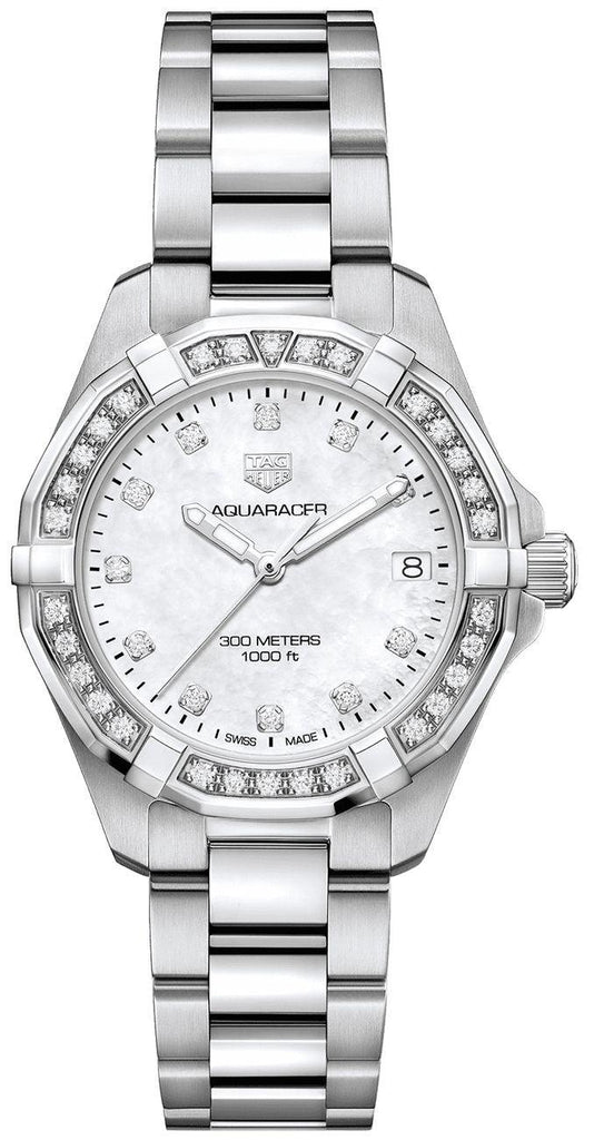 Tag Heuer Aquaracer Diamonds White Mother of Pearl Dial Silver Steel Strap Watch for Women - WBD1315.BA0740