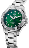 Tag Heuer Aquaracer Diamonds Emerald Green Dial Silver Steel Strap Watch for Women - WBD1316.BA0740