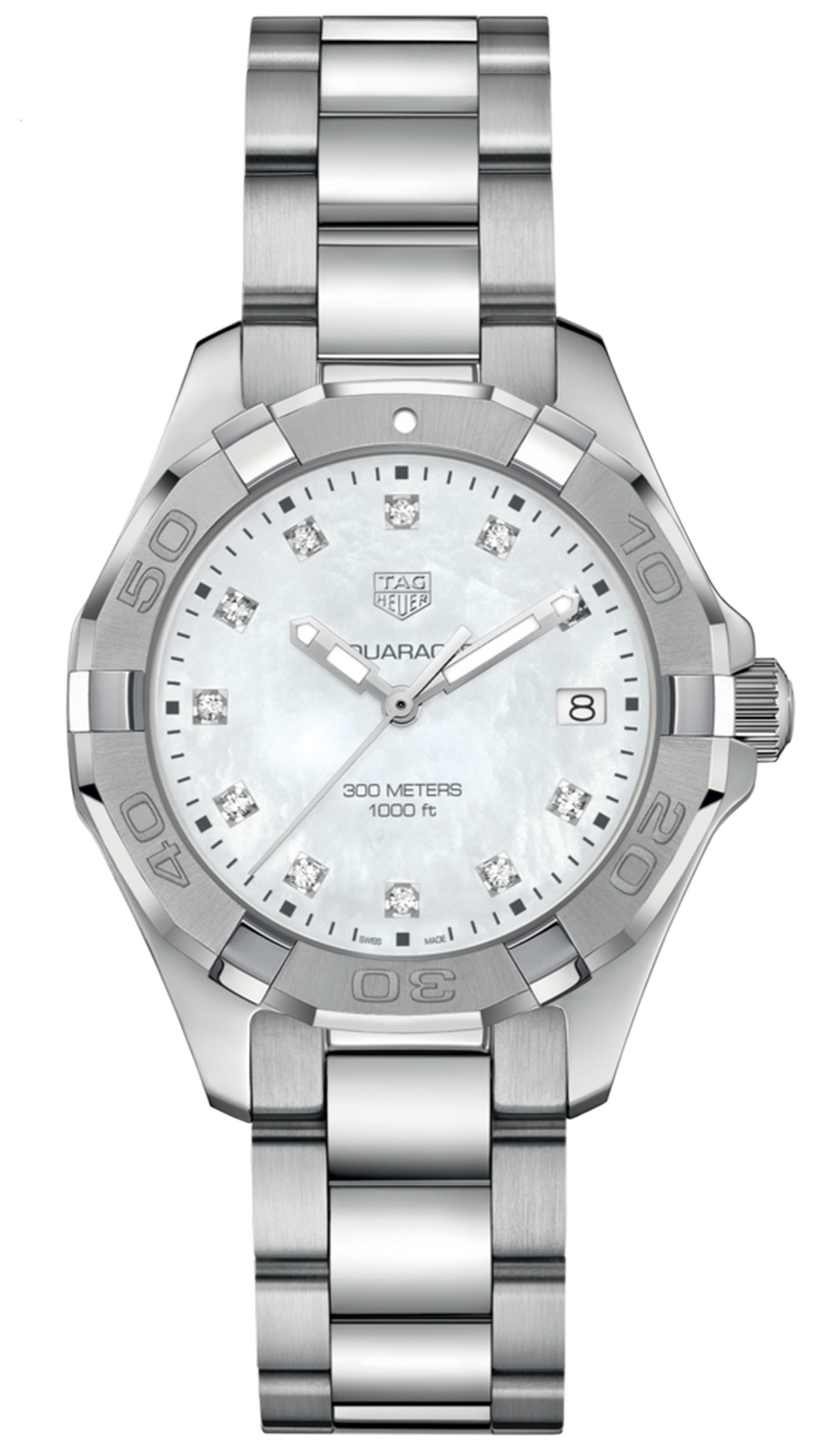 Tag Heuer Aquaracer Diamonds Mother of Pearl Dial Silver Steel Strap Watch for Women - WBD131B.BA0748