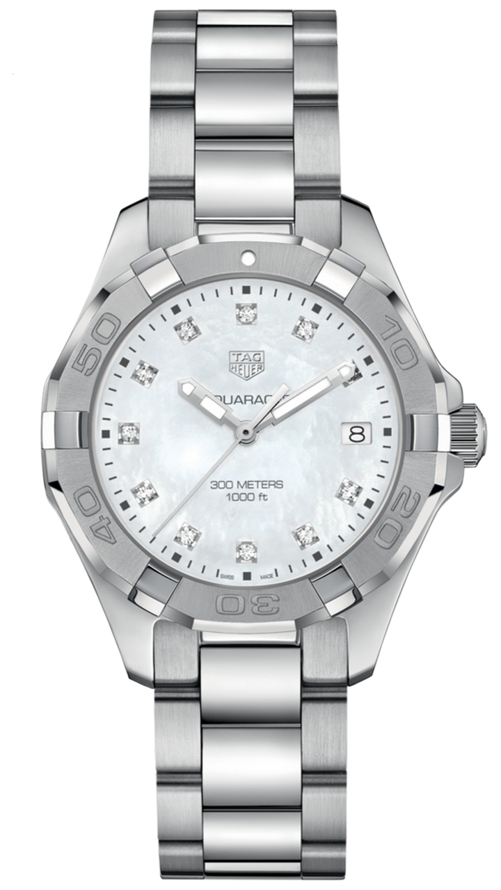 Tag Heuer Aquaracer Diamonds Mother of Pearl Dial Silver Steel Strap Watch for Women - WBD131B.BA0748