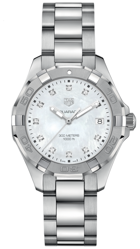 Tag Heuer Aquaracer Diamonds Mother of Pearl Dial Silver Steel Strap Watch for Women - WBD131B.BA0748