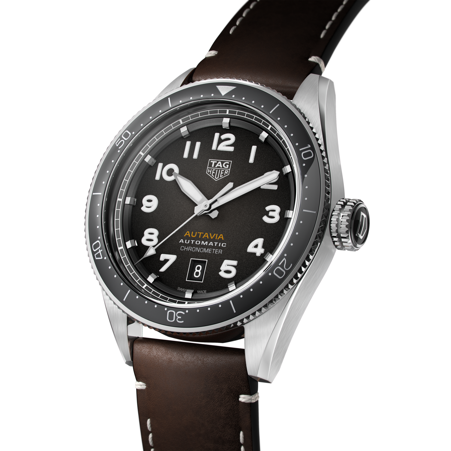 Tag Heuer Autavia Automatic Grey Dial Brown Leather Strap Watch for Men - WBE5114.FC8266