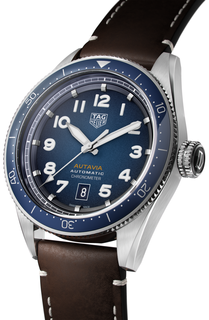 Tag Heuer Autavia Calibre 5 Automatic Blue Dial Brown Leather Strap Watch for Men - WBE5116.FC8266