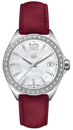 Tag Heuer Formula 1 Quartz Mother of Pearl Dial Red Leather Strap Watch for Women - WBJ131A.FC8253