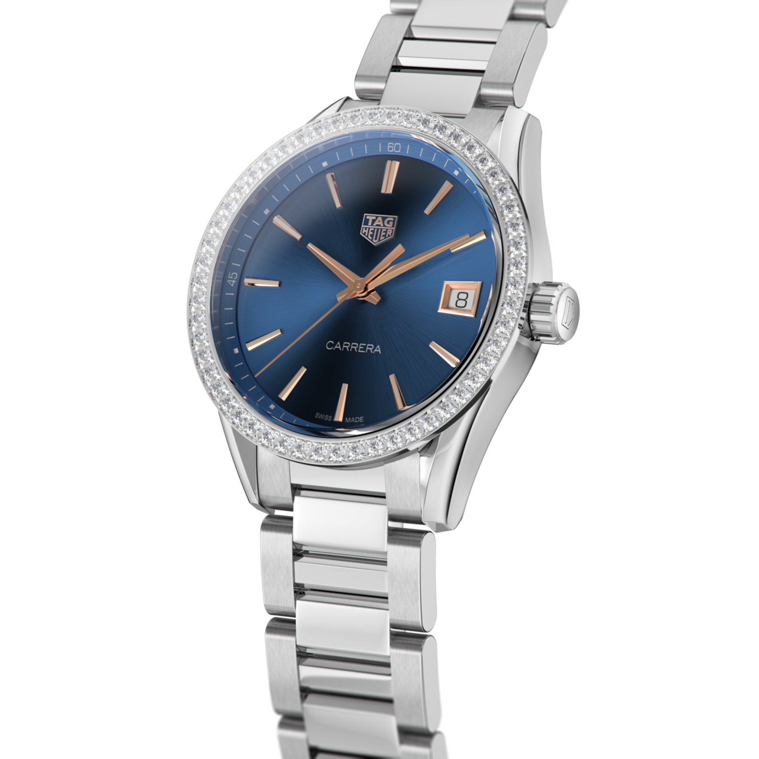 Tag Heuer Carrera Quartz Diamonds Blue Dial Silver Steel Strap Watch for Women - WAR1114.BA0601