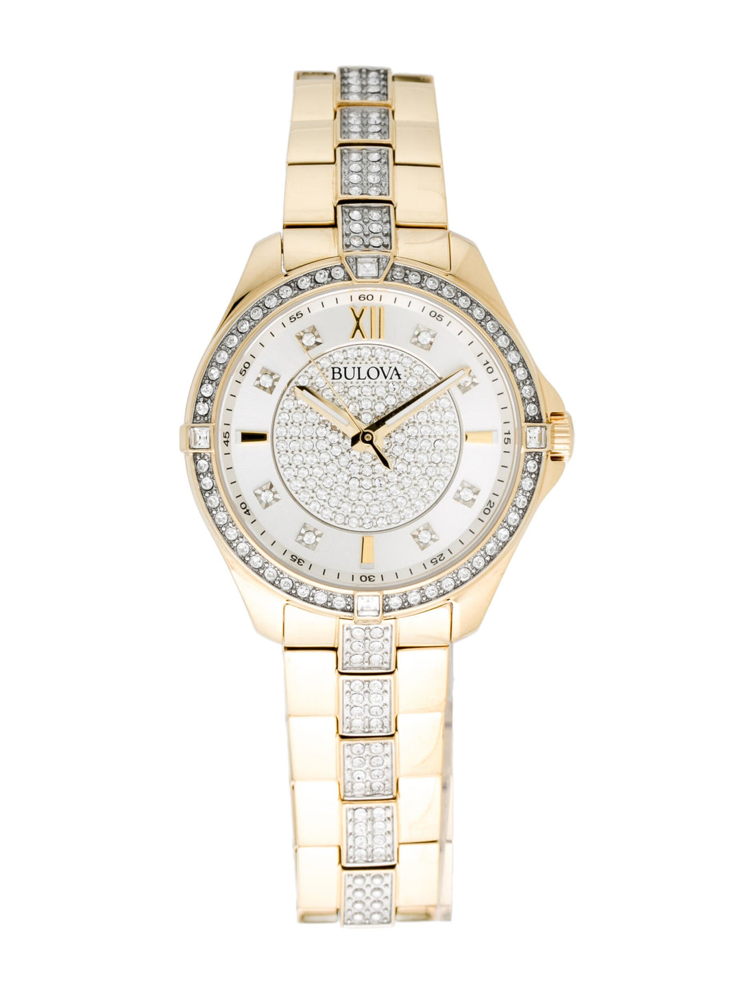 Bulova Crystal Collection Silver Crystal Dial Gold Steel Strap Watch for Women - 98L228