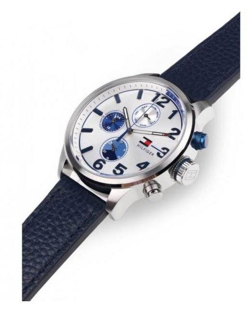 Tommy Hilfiger Jackson Silver Dial Black Leather Strap Watch for Men - 1791240