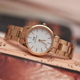 Daniel Wellington Iconic Link White Dial Rose Gold Steel Strap Watch for Women - DW00100213