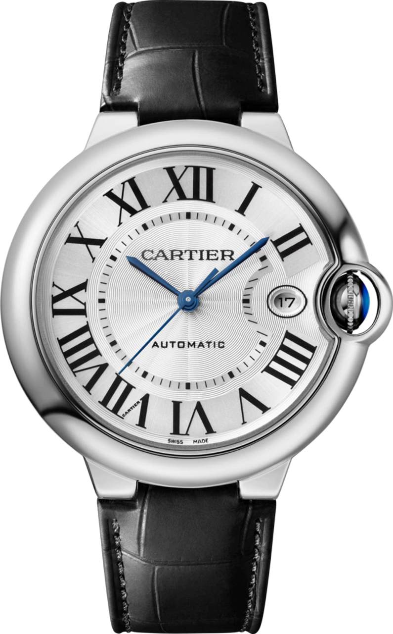 Cartier Ballon Bleu De Cartier Silver Dial Black Leather Strap Watch for Women - WSBB0028