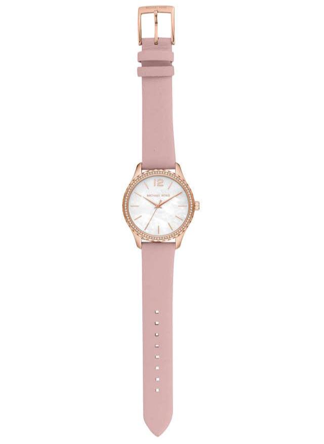 Michael Kors Layton Three-Hand White Dial Pink Leather Strap Watch for Women - MK2909