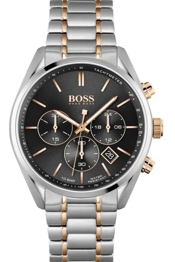 Hugo Boss Champion Chronograph Black Dial Two Tone Steel Strap Watch for Men - 1513819