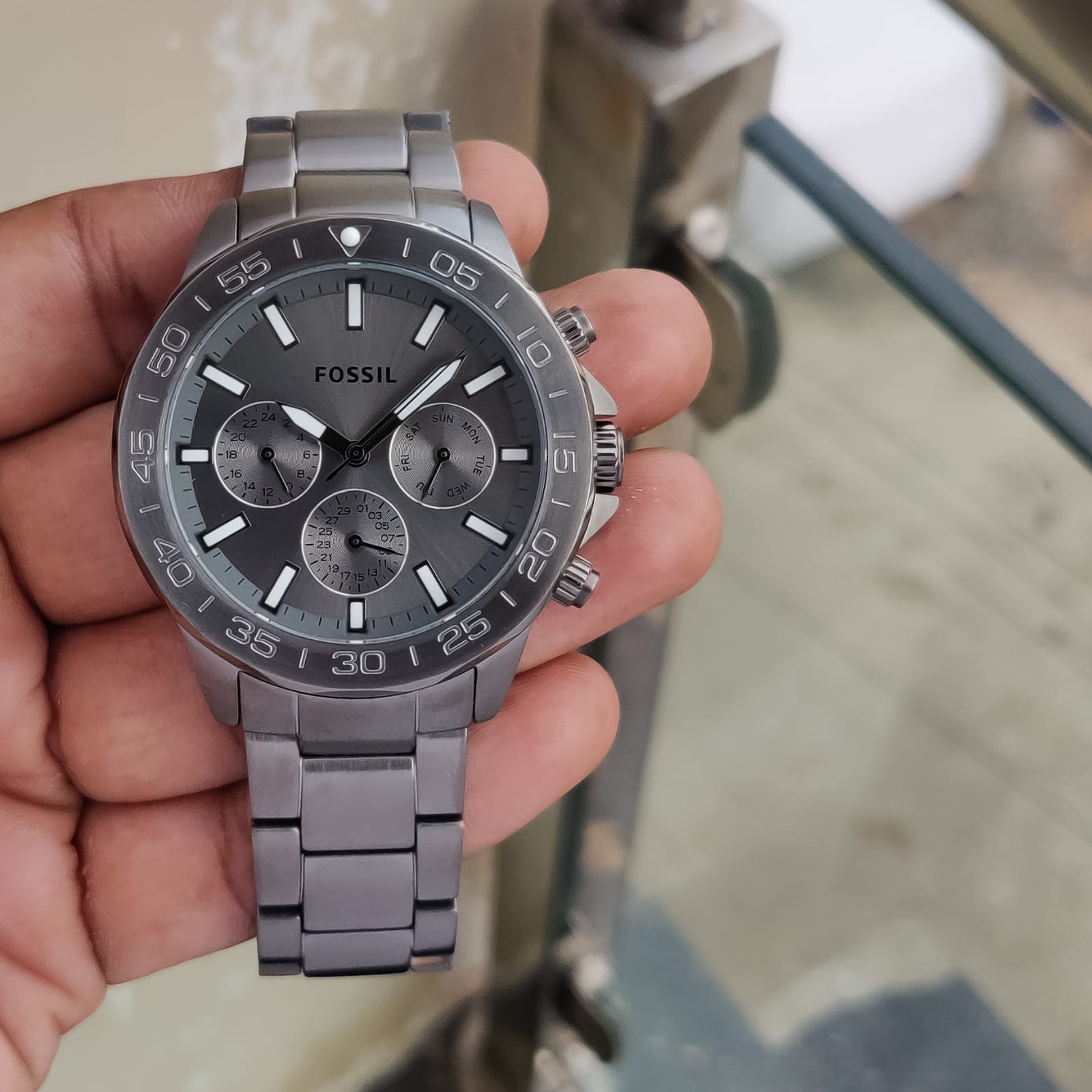 Fossil Bannon Multifunction Chronograph Grey Dial Grey Steel Strap Watch for Men - BQ2491