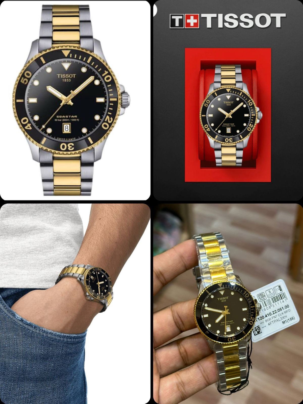 Tissot Seastar 1000 Black Dial Two Tone Steel Strap Watch For Men - T120.410.22.051.00