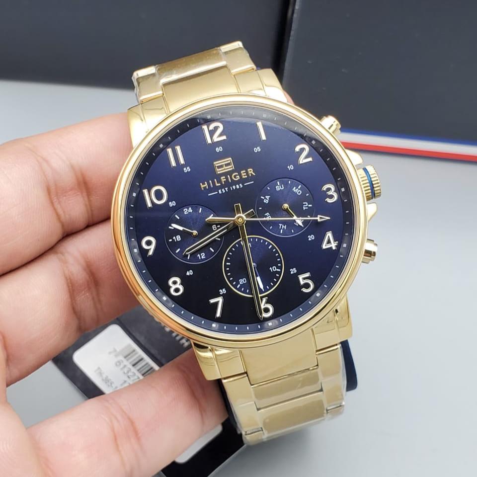 Tommy Hilfiger Daniel Chronograph Blue Dial Gold Steel Strap Watch for Men - 1710384