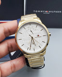 Tommy Hilfiger Hunter White Dial Gold Steel Strap Watch for Men - 1791609