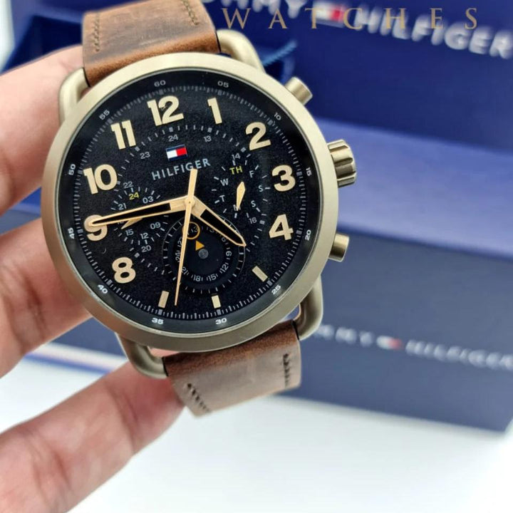 Tommy Hilfiger Briggs Chronograph Black Dial Brown Leather Strap Watch for Men - 1791425