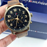 Tommy Hilfiger Briggs Chronograph Black Dial Brown Leather Strap Watch for Men - 1791425
