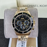 Michael Kors Bayville Chronograph Black Dial Gold Steel Strap Watch For Men - MK8726