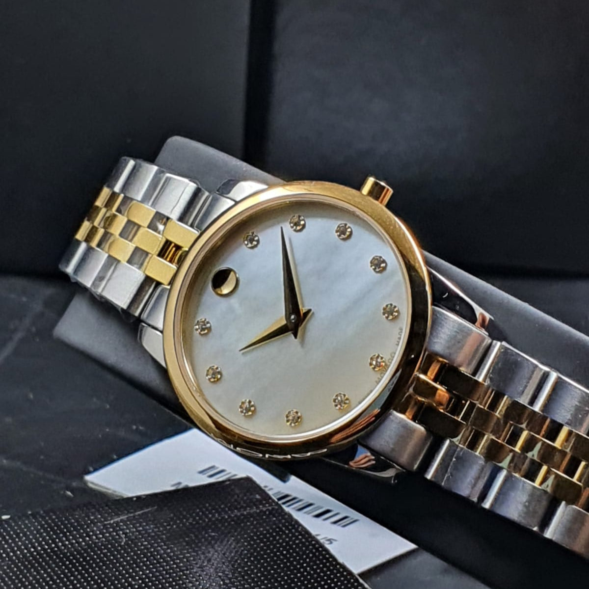 Movado Museum Classic Diamonds Mother of Pearl Dial Two Tone Steel Strap Watch For Women - 0606613