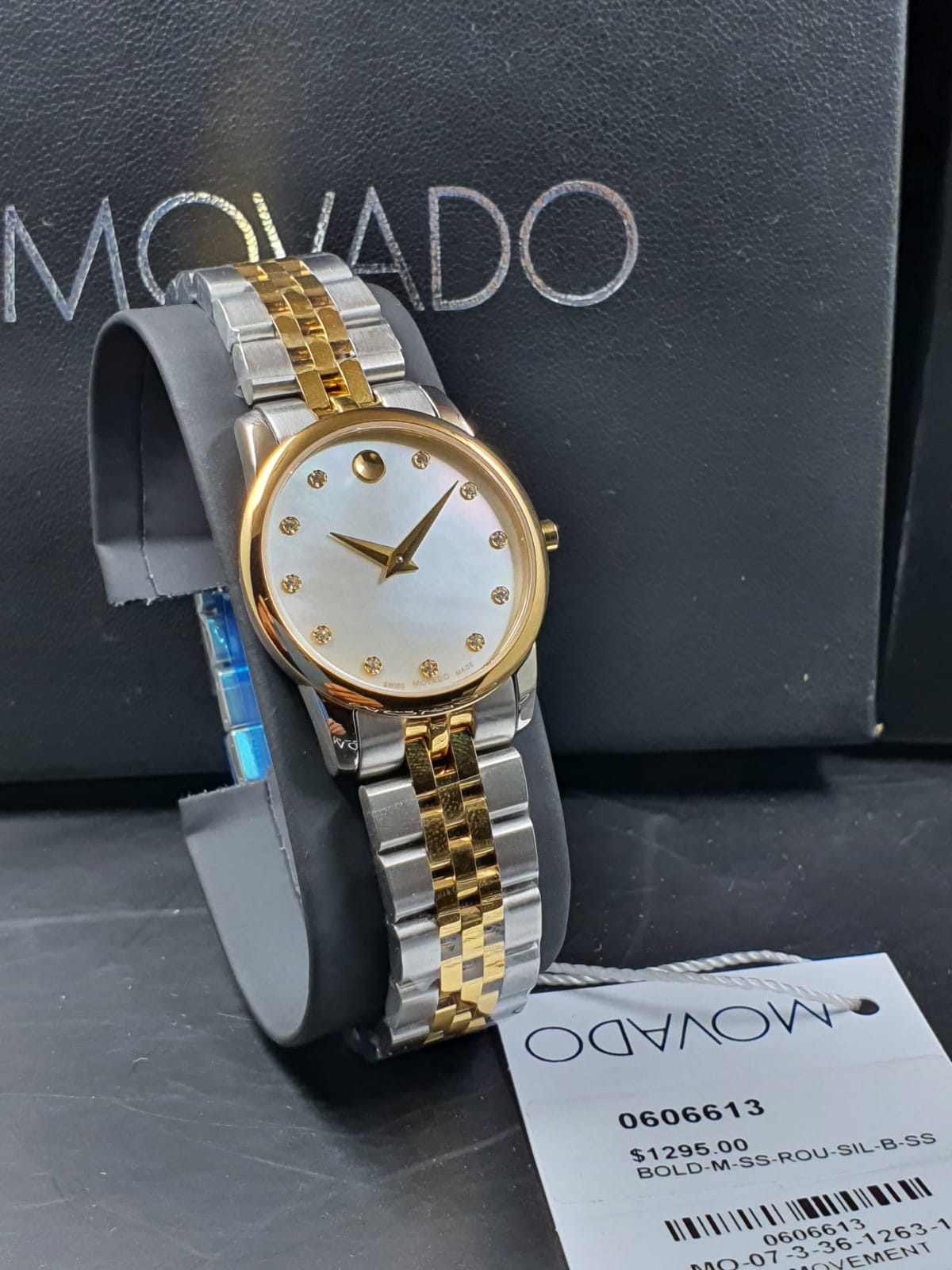 Movado Museum Classic Diamonds Mother of Pearl Dial Two Tone Steel Strap Watch For Women - 0606613