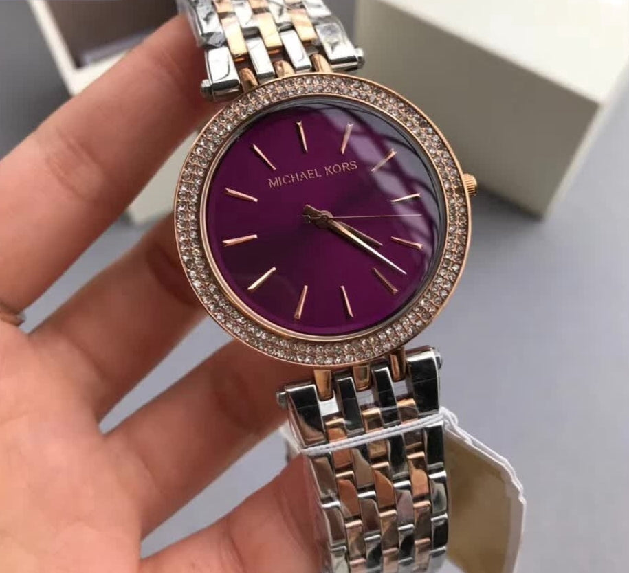 Michael Kors Darci Purple Dial Two Tone Steel Strap Watch for Women - MK3353