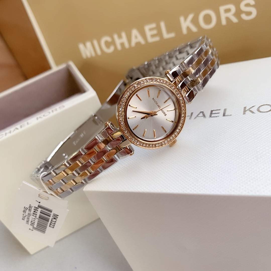 Michael Kors Darci White Dial Two Tone Steel Strap Watch for Women - MK3323