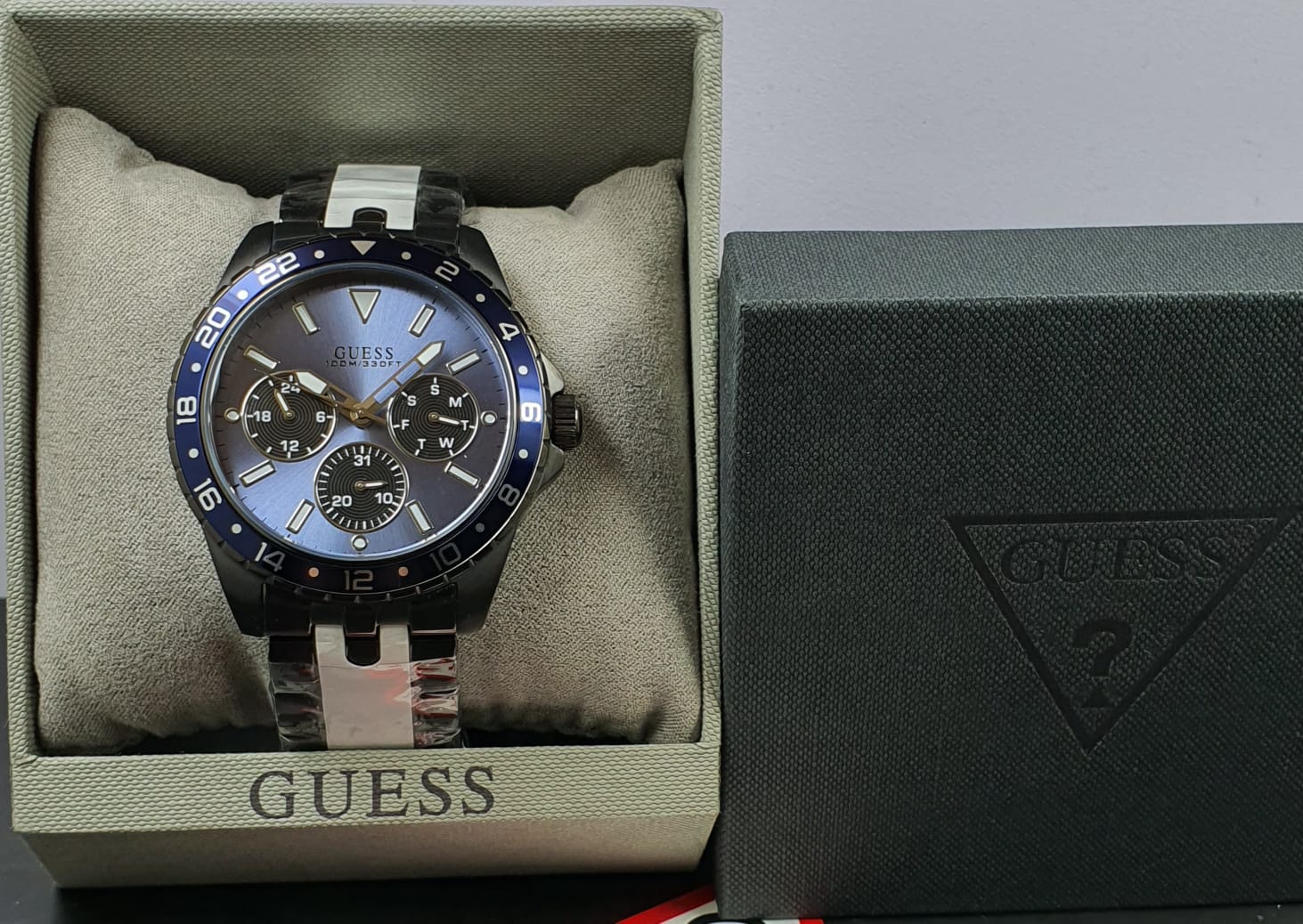 Guess Odyssey Quartz Blue Dial Gunmetal Steel Strap Watch For Men - W1107G5