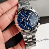 Emporio Armani Chronograph Blue Dial Silver Steel Strap Watch For Men - AR11528