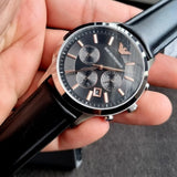 Emporio Armani Giovanni Chronograph Black Dial Black Leather Strap Watch For Men - AR11431