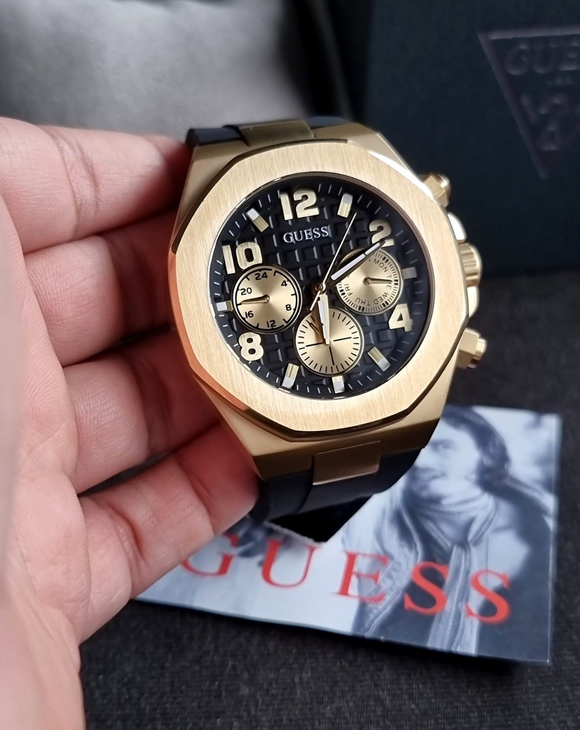 Guess Empire Chronograph Quartz Black Dial Black Silicon Strap Watch For Men - GW0583G2