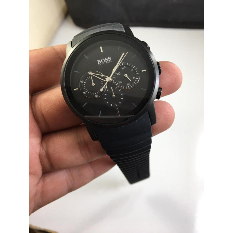 Hugo Boss Modern Black Dial Black Rubber Strap Watch for Men - 1512639