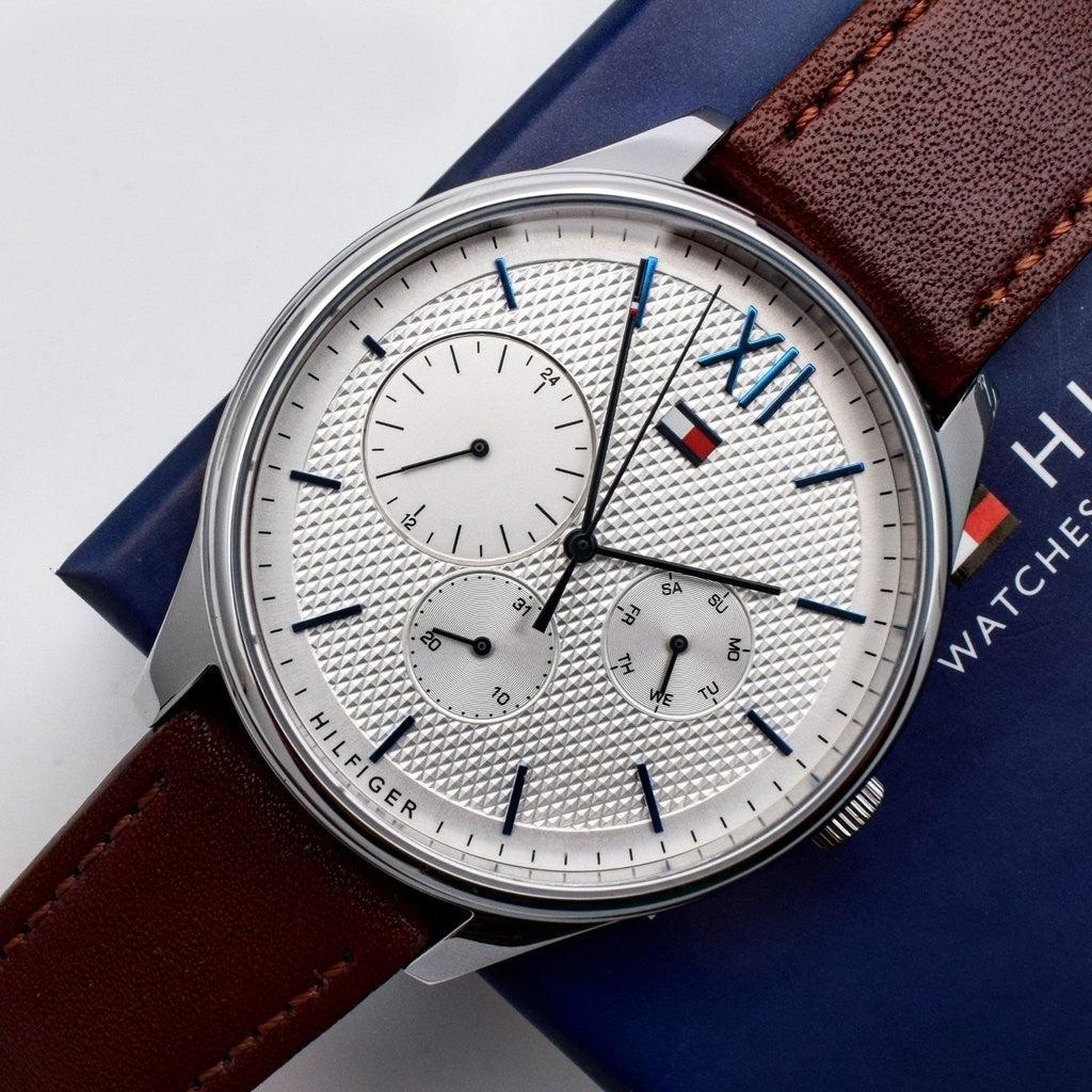 Tommy Hilfiger Damon Quartz White Dial Brown Leather Strap Watch for Men - 1791418