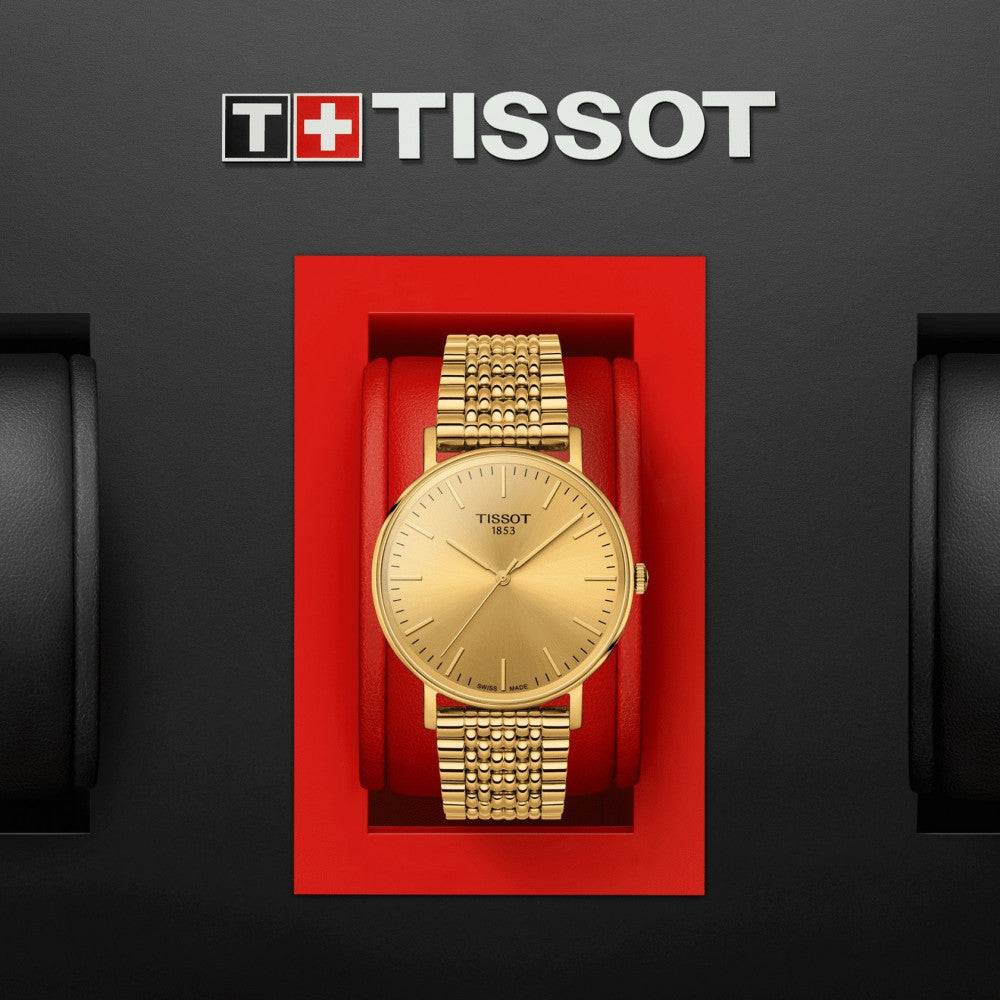 Tissot T Classic Everytime Medium Gold Dial Gold Mesh Bracelet Watch For Men - T109.410.33.021.00