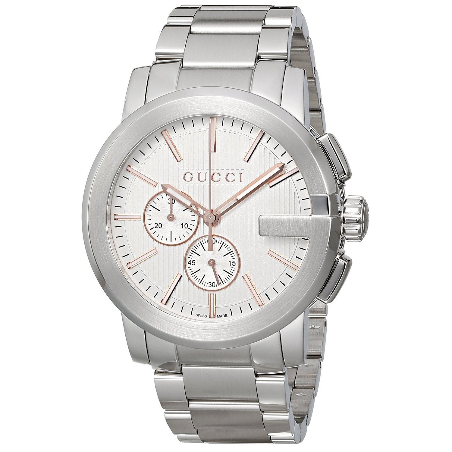 Gucci G Chrono Chronograph Silver Dial Silver Steel Strap Watch For Men - YA101201