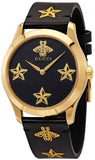 Gucci G Timeless Bee Motif Black Dial Black Leather Strap Watch For Women - YA1264055