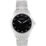 Gucci G Timeless Diamonds Black Dial Silver Steel Strap Watch For Women - YA126408