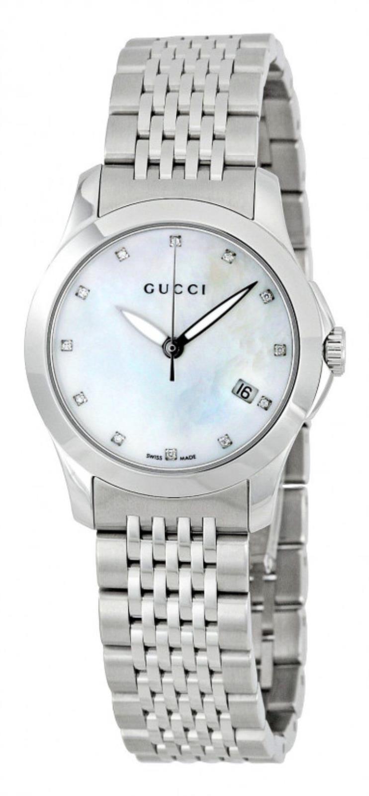 Gucci G Timeless Diamonds Mother of Pearl Dial Silver Steel Strap Watch For Women - YA126504